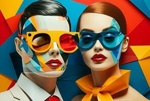 Man woman glamour disco trendy style fashion background bright lady model art sunglasses beauty photo