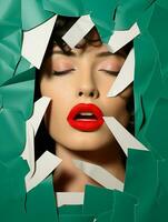 estilo mujer color labios rojo labios Moda verde ventas glamour cara gordito concepto papel belleza foto