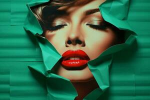 Beauty woman red lips face photo