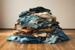 Blue stack style dirty white cloth laundry pile background clean textile apparel fabric photo