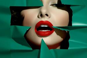 Woman paper face lips beauty red photo