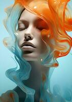 Woman paint liquid art beauty colorful blue face elegance portrait young fashion photo