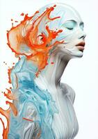 Woman fashion colorful background portrait beauty liquid face bright blue art studio paint photo