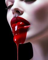 Woman fantasy scarey gothic blood face dark red halloween fear black bloody horror evil photo