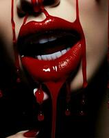 Evil woman bloody dark halloween adult blood fear red horror face skittish photo