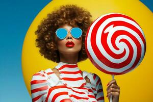 Colorful woman candy lollipop valentine holiday beauty tasty funny fashion face sweet photo