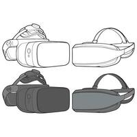 Set off Virtual reality headset coloring drawing vector, Virtual reality headset drawn in a sketch style. Coloring Virtual reality headset trainers template outline, vector Illustration.