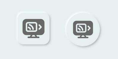 Screen mirroring solid icon in neomorphic design style. Wireless display signs vector illustration.