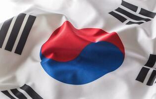 sur Corea bandera. vistoso sur Corea bandera ondulación en el viento foto