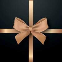 Black square gift box decorated with golden bow ribbon. vector