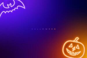 Halloween dark background. Evil bat and pumpkin in neon style. vector