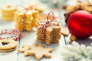 Christmas sweet cookies stars as christmas decorations - Close up photo