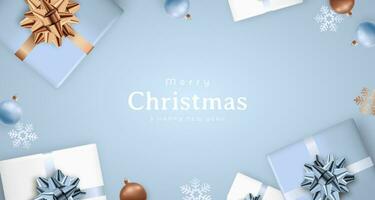 Christmas design template with winter decor on light blue background. vector