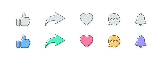 Social network signs. Like, comment, share, icons set. Vector scalable graphics