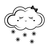 Winter snow cloud, cartoon snowflake style. Abstract flat color symbol of cold weather. Vector