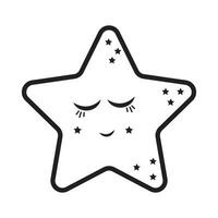 Sleepy star sleeps in the clouds, doodle style black outline vector