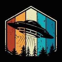 Vector funny retro sunset vintage ufo alien tshirt design