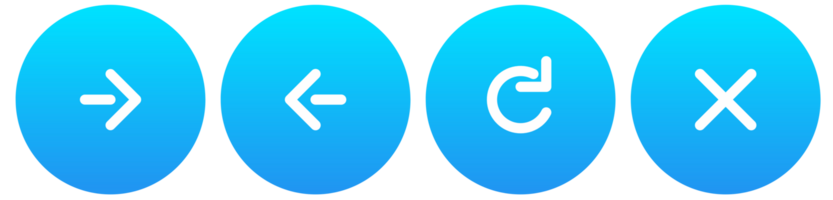 blå lutning färger webb knapp ikon uppsättning, Nästa sida, tidigare sida, ladda om eller refresh knapp, och stänga eller sluta knapp png