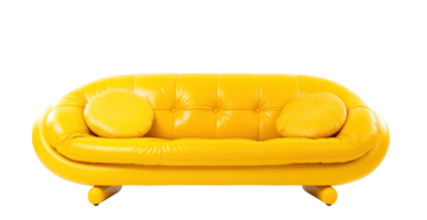 Modern yellow leather sofa with pillows isolated png