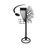 Disc golf player throwing a disc in the basket vector
