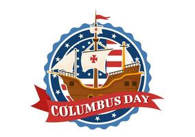 Happy Columbus Day Vector Illustration of National Usa Holiday with Ship and American Flag Background in Flat Cartoon Hand Drawn Templates