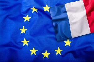 Flags of the france and the European Union. France Flag and EU Flag. Flag inside stars. World flag concept. photo