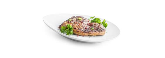 Grilled Chicken Breast with peppercorn parsley and seasame seeds isolated on white photo