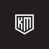 KM letter Initial based shield logo design template vector