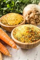 Seasoning spices condiment vegeta from dehydrated carrot parsley celery parsnips and salt with or without glutamate photo