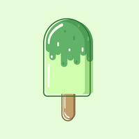 Cold green ice cream on a stick with dark green icing and sprinkles with highlights. Vector, object, EPS10. vector