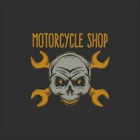 design template skull motorcycle bike shop. illustration design bike shop for t shirt and apparel shop vector