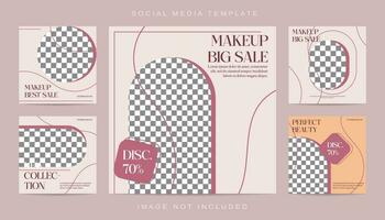 Minimalist Creative Concept Makeup Cosmetic Social Media Post Set Template vector