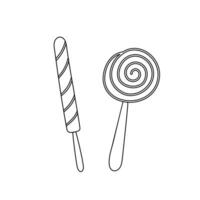 Lollipop round, long swirl candies on stick simple cartoon hand drawn vector illustration, Halloween holiday traditional symbol, trick or treat