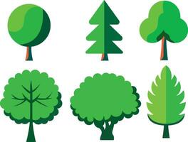 verde árbol íconos plano estilo vector ilustración, conjunto de diferente tipos de verde arboles íconos aislado en blanco antecedentes valores vector imagen