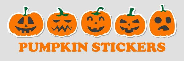 Halloween pumpkin stickers with white outline. Sticker icon set. Vector illustration.
