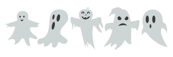 Halloween ghost Characters with Assorted Expressions. Vector illustration.