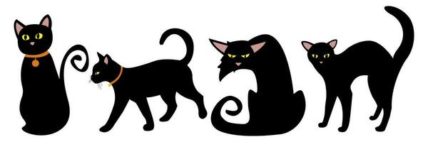 Halloween set of a black cat. Vector illustration.