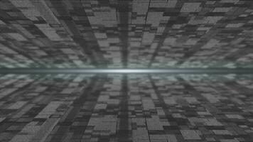 White flying particles in digital 3d technologic cyberspace with light rays. Digital matrix futuristic background video