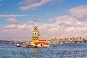 Maiden's Tower and Istanbul city skyline cityscape of Turkey photo