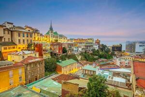 Colorful buildings of the UNESCO World Heritage city of Valparaiso in Chile photo