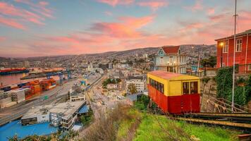 Passenger carriage of funicular railway in Valparaiso, Chile photo