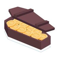 Coins in a wooden cradle, isometric icon of baby benefit vector
