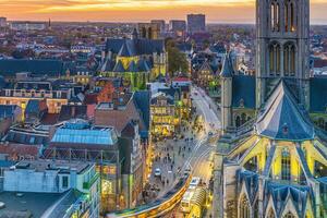 Historic city of downtown Ghent, cityscape of Belgium photo