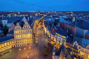 Historic city of downtown Ghent, cityscape of Belgium photo