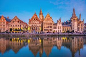 View of  historic city of downtown Ghent, cityscape of Belgium photo