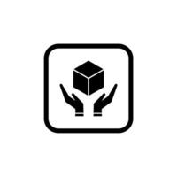 Black color hand and box illustration icon isolated on white background vector