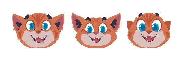 conjunto de Tres piezas Cerraduras en caras de gatos dibujos animados estilo, vector ilustración