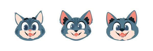 Set of three pieces locks in faces of cats. Cartoon style, Illustration vector