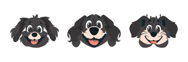 Set of three pieces of engaging canine faces. Cartoon style, Vector Illustration