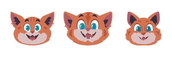 conjunto de Tres piezas Cerraduras en caras de gatos dibujos animados estilo, vector ilustración